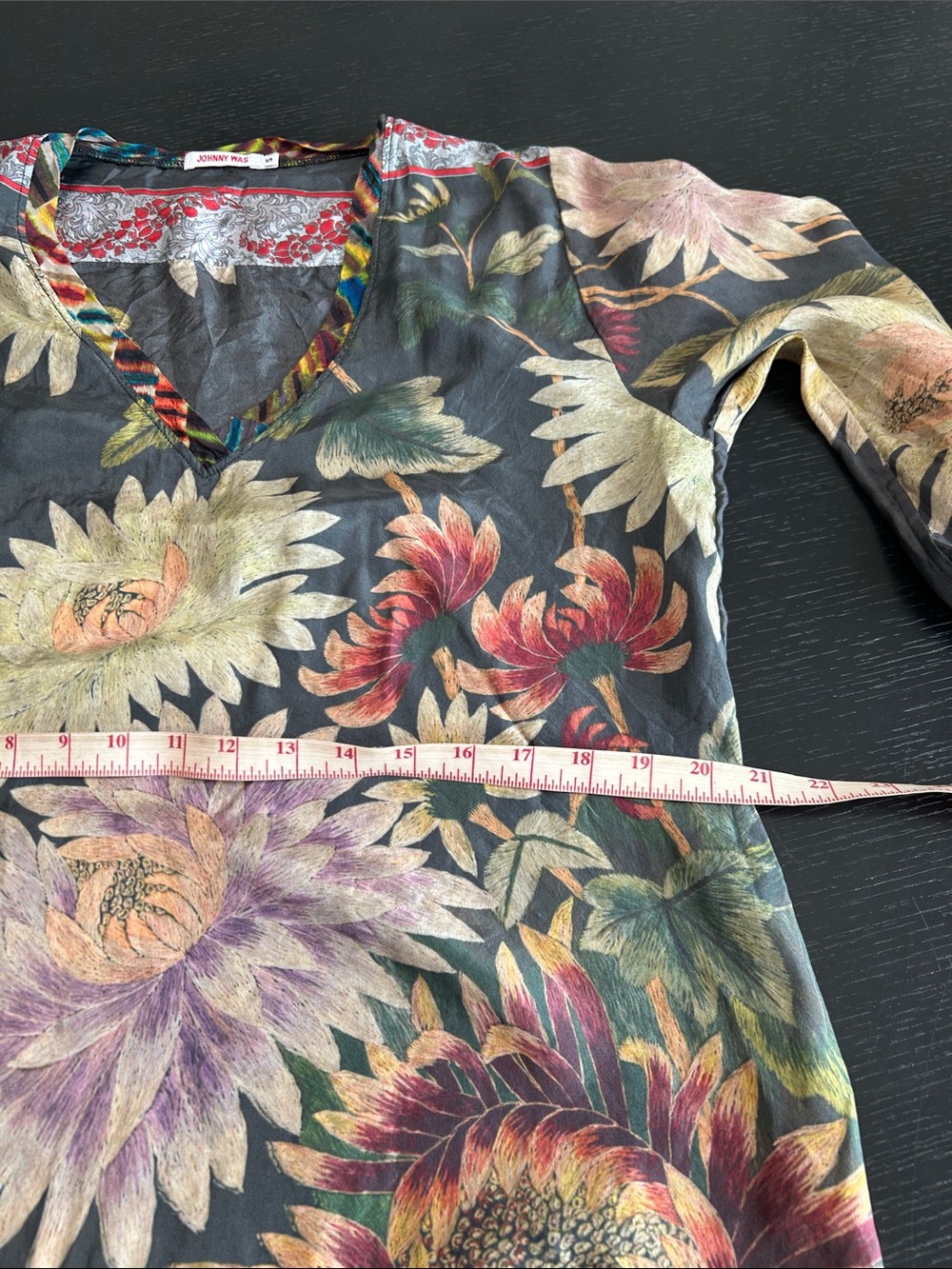 Boho Floral V-Neck Tunic Top in Black Multi - Picture 10 of 15